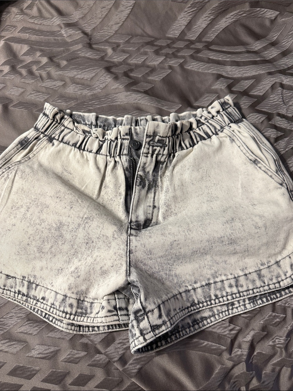 Thread & Supply Washed Grey High-Rise Paperbag Denim Shorts